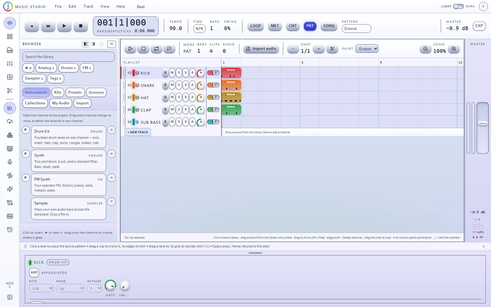 Sound Studio in light mode with a beat loaded