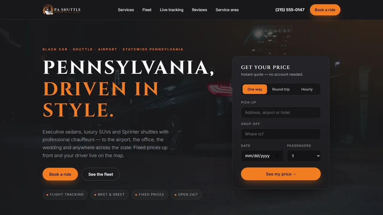 PA Shuttle — Luxury car service · WordPress