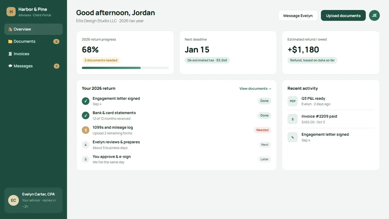 Harbor & Pine — Client portal