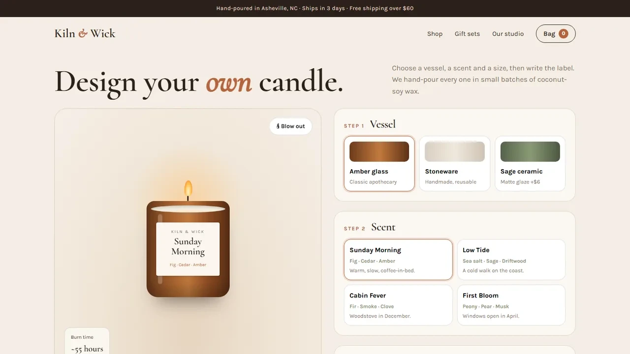 Kiln and Wick candle builder
